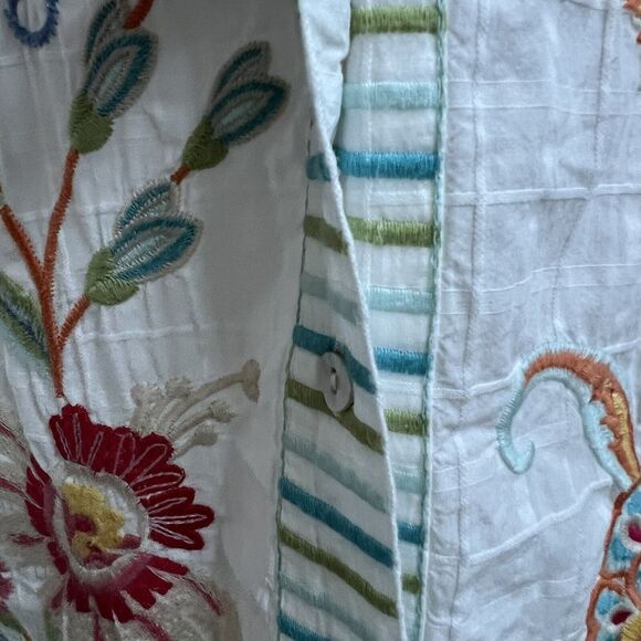 Johnny Was NWT Joele Embroidered Button Up Shirt Textured White Sz S Long Slv - Picture 6 of 8